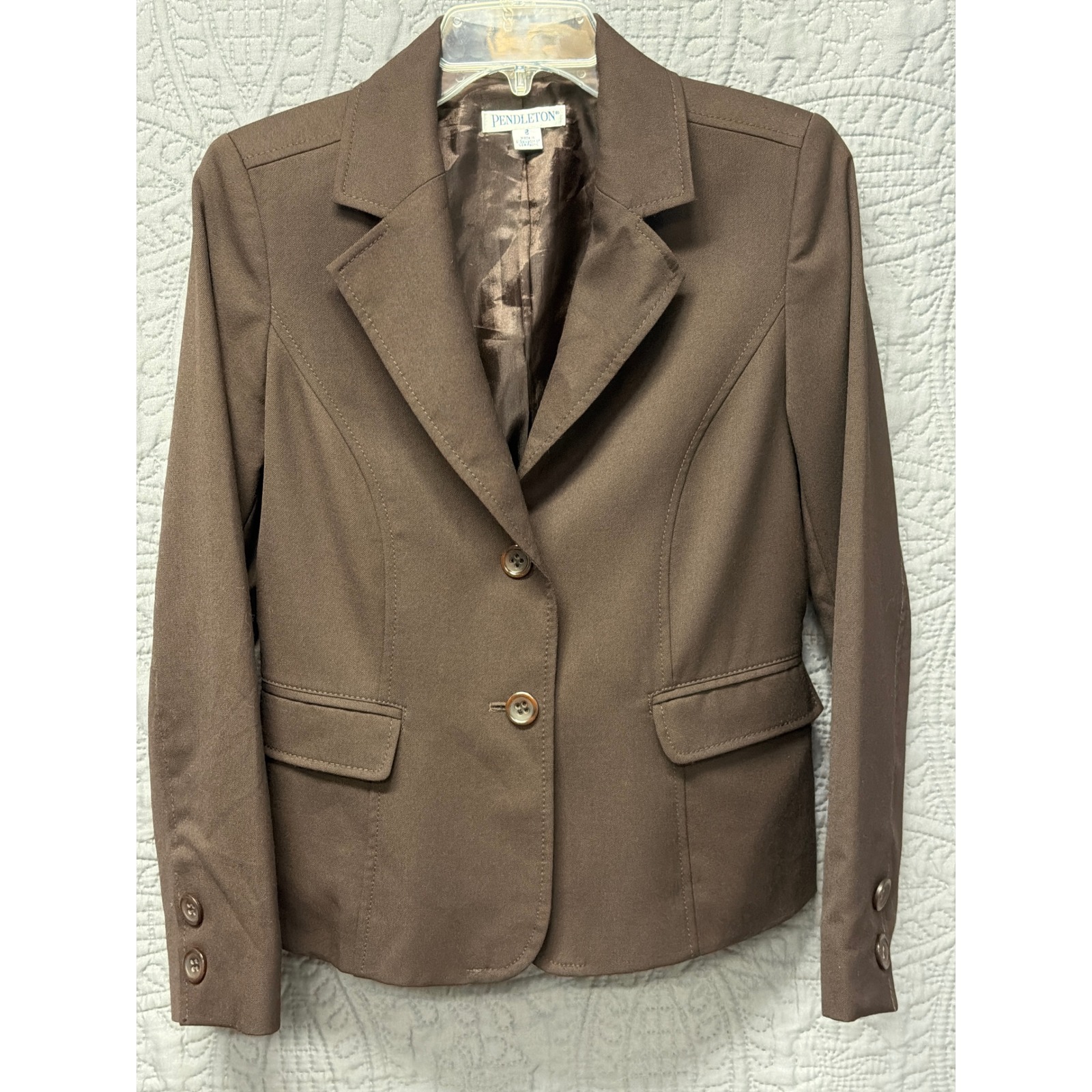 Pendleton Brown Virgin Wool Blend Tailored Blazer Jacket Size 6 Professional